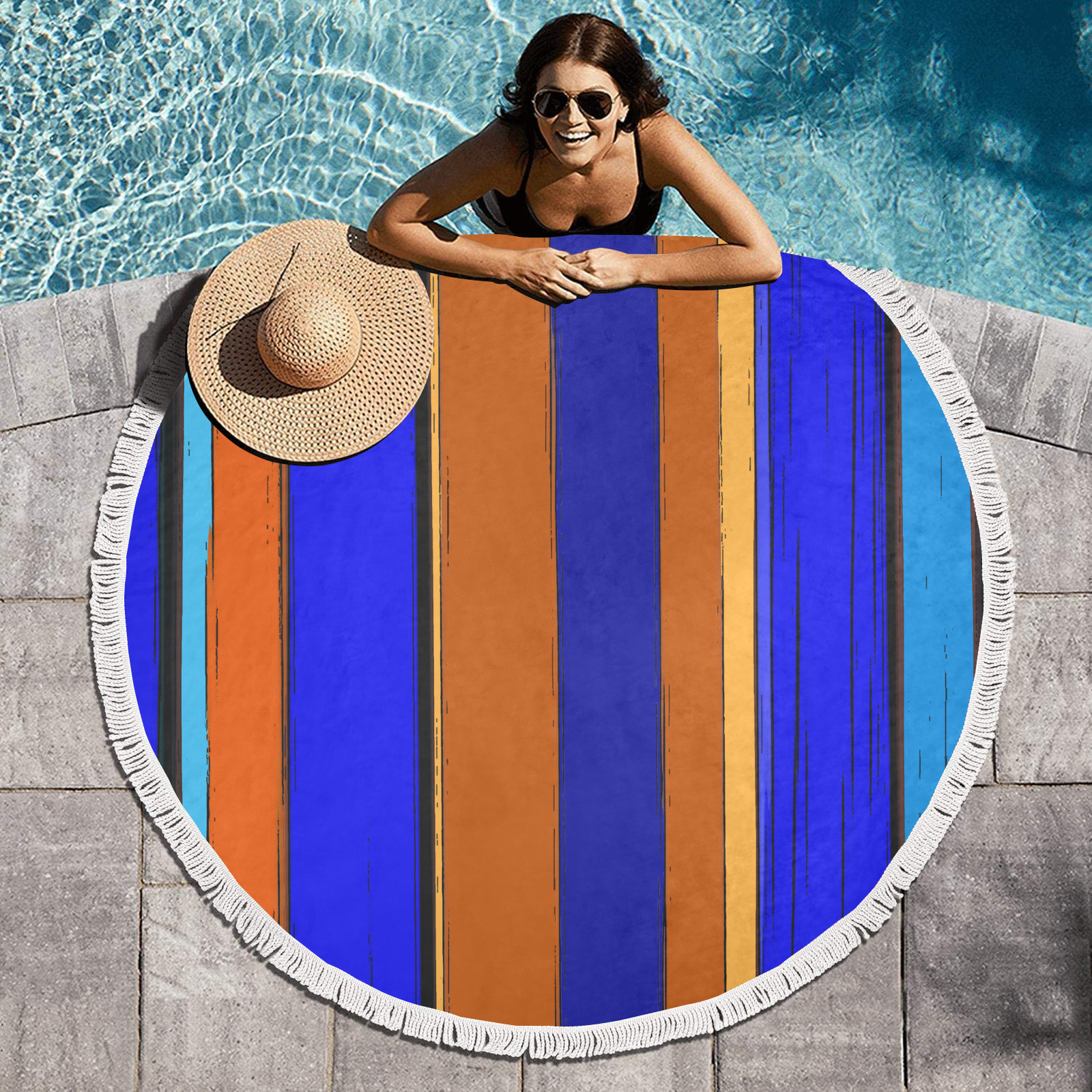Abstract Blue And Orange 930 Circular Beach Shawl Towel 59"x 59"