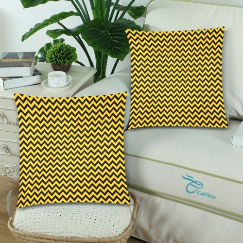Black and Yellow Chevron Custom Zippered Pillow Cases 18"x 18" (Twin Sides) (Set of 2)