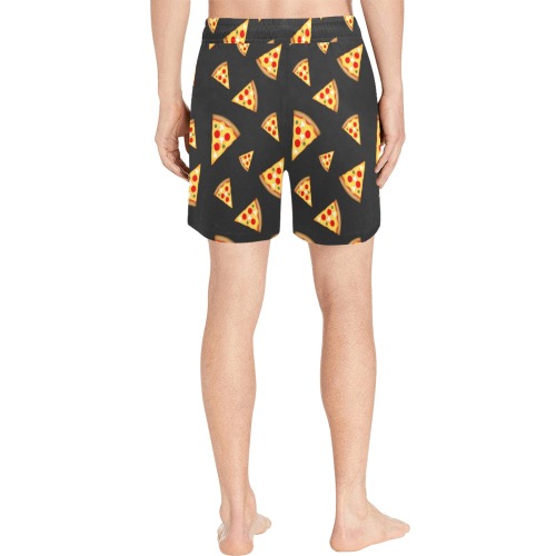 Cool and fun pizza slices dark gray pattern Men's Mid-Length Swim Shorts (Model L39)