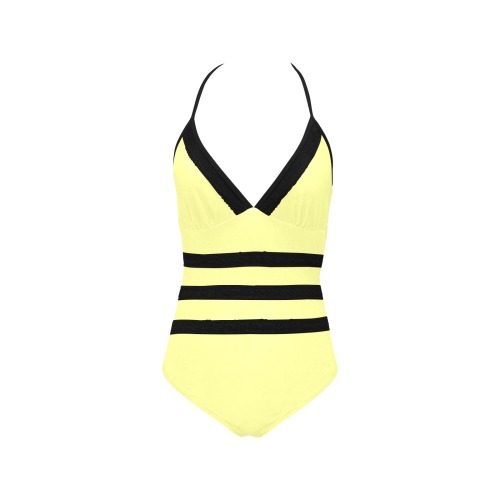 color canary yellow Lace Band Embossing Swimsuit (Model S15)