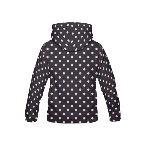 Pink Polka Dots on Black All Over Print Hoodie for Kid (USA Size) (Model H13)
