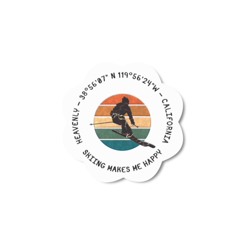 Ski Heavenly, California - Man Skier, Black Text Flower-Shaped Fridge Magnet