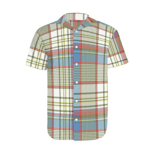 grid Men's Short Sleeve Shirt with Lapel Collar (Model T54)