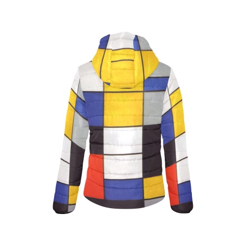 Composition A by Piet Mondrian Women's Padded Hooded Jacket (Model H46)