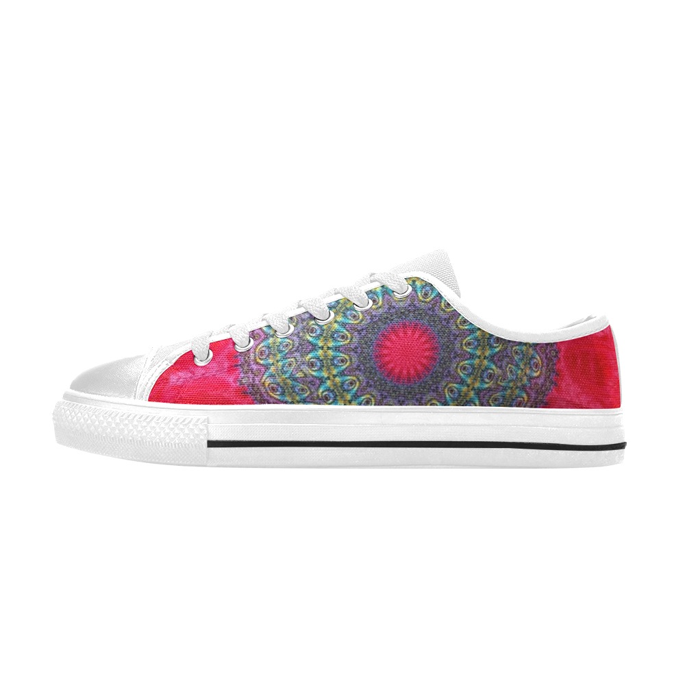 Blooming Poppy Flower Fractal Abstract Kaleidoscope Mandala Low Top Canvas Shoes for Kid (Model 018)