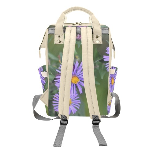 Purple Flower Diaper Bag #4 Multi-Function Diaper Backpack/Diaper Bag (Model 1688)