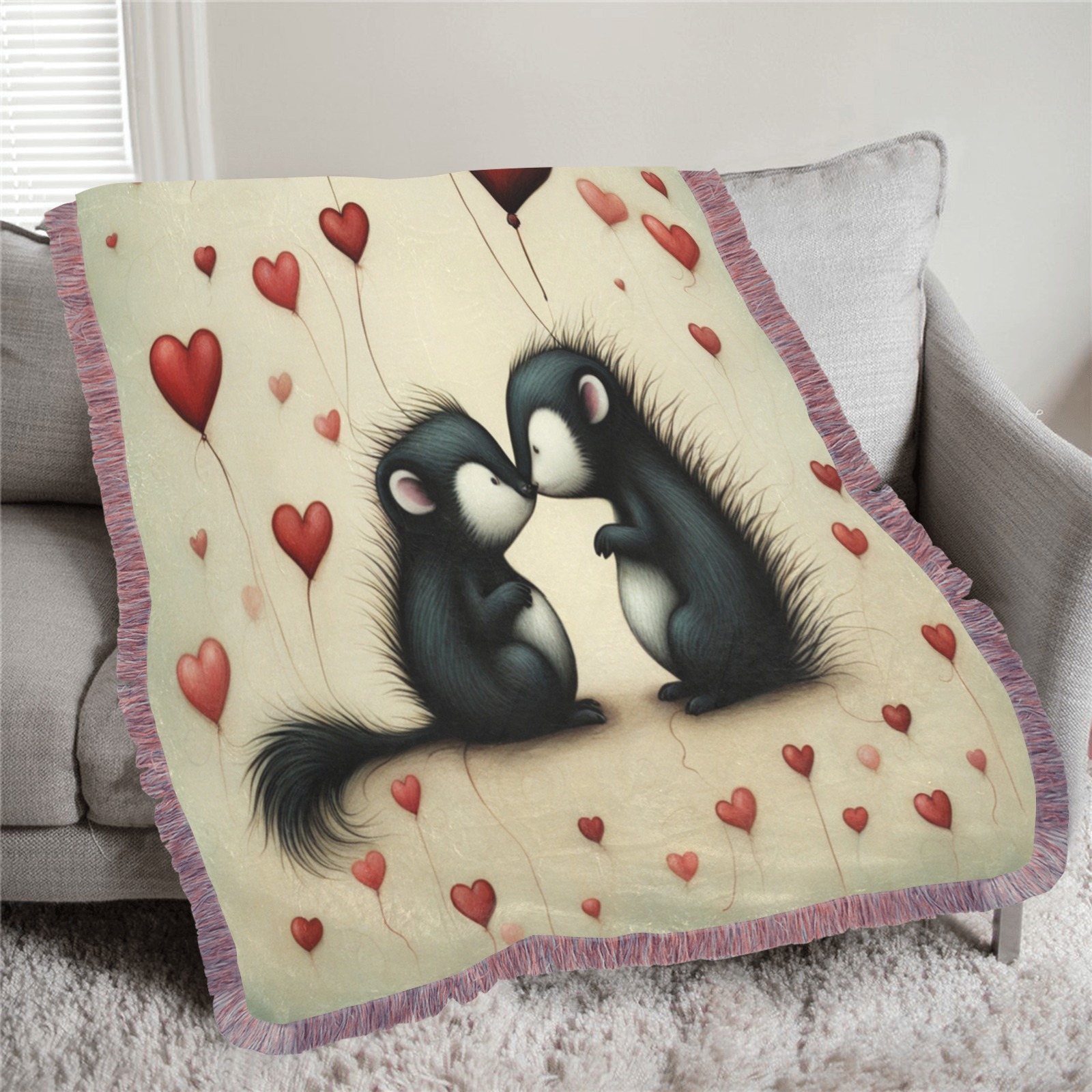 Skunk Love 1 Ultra-Soft Fringe Blanket 40"x50" (Mixed Pink)