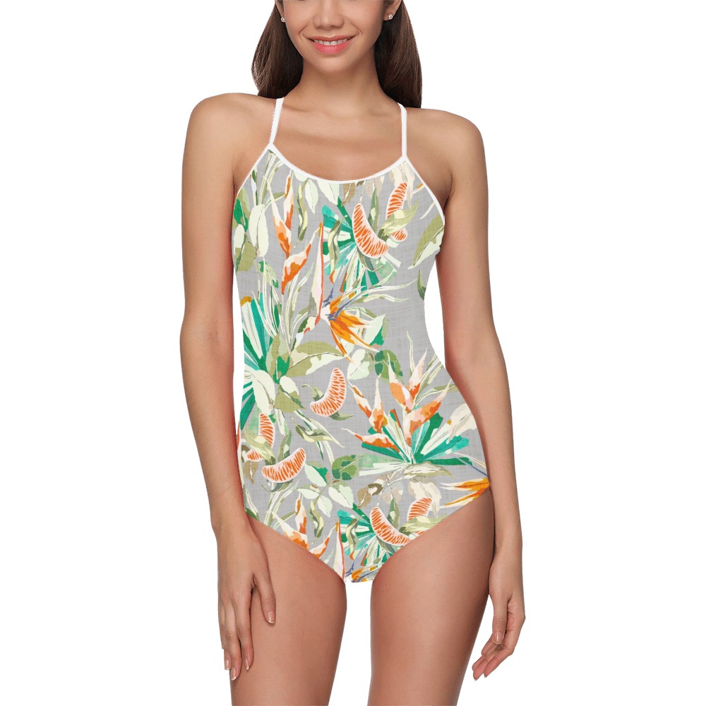 Orange in the palms jungle 201 Strap Swimsuit ( Model S05)