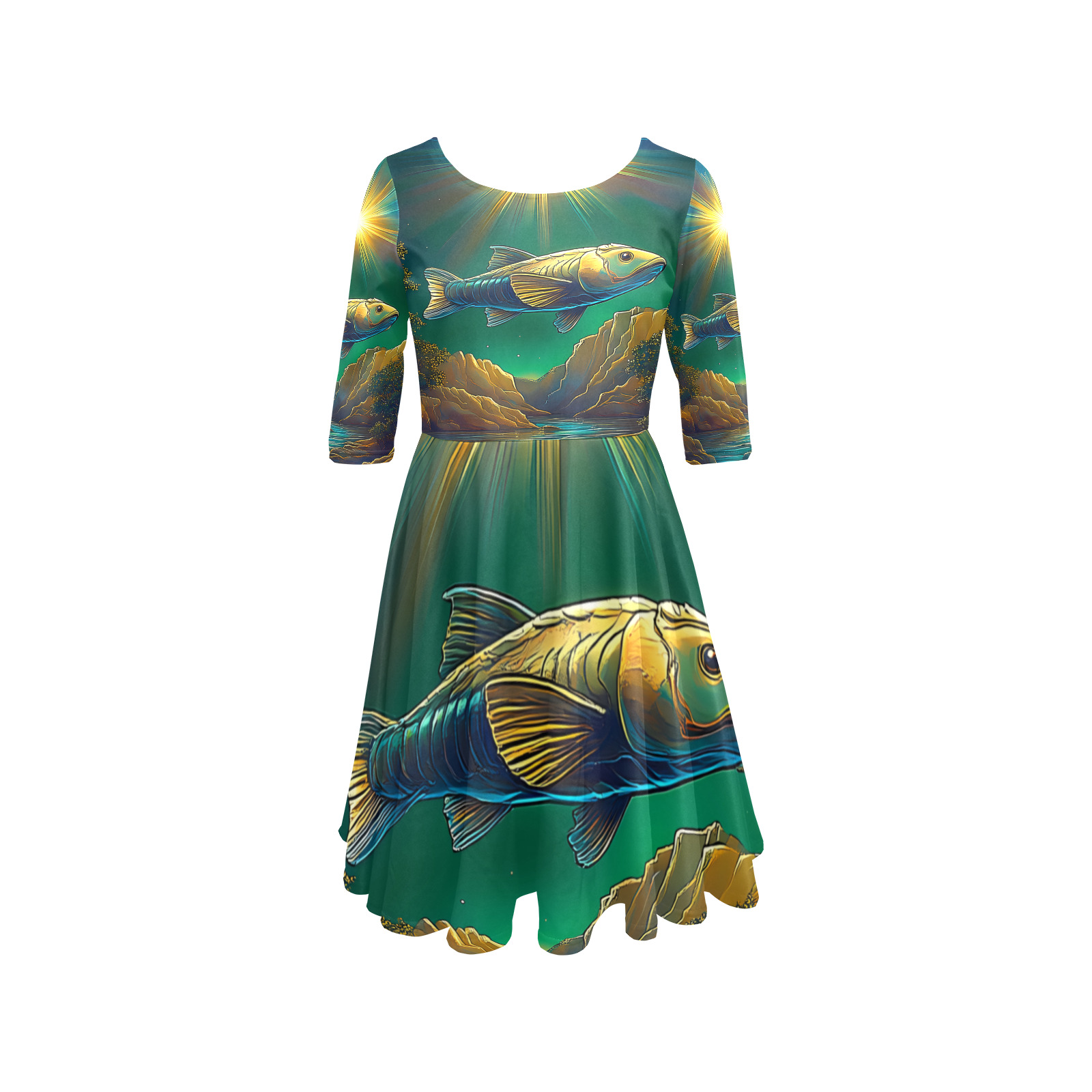 Celestial Swim Half Sleeve Skater Dress (Model D61)