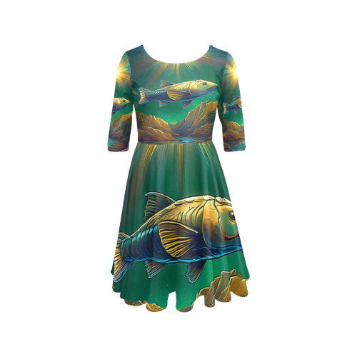 Celestial Swim Half Sleeve Skater Dress (Model D61)