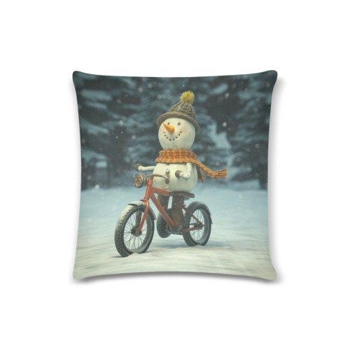 a snowman rides bike Custom Zippered Pillow Case 16"x16" (one side)
