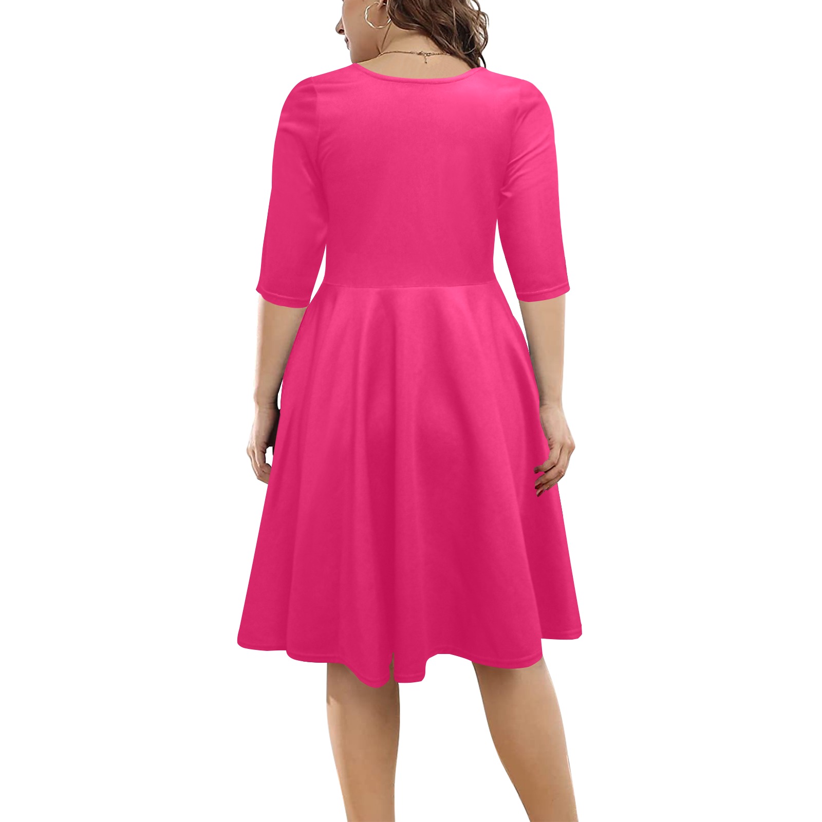 color ruby Half Sleeve Skater Dress (Model D61)