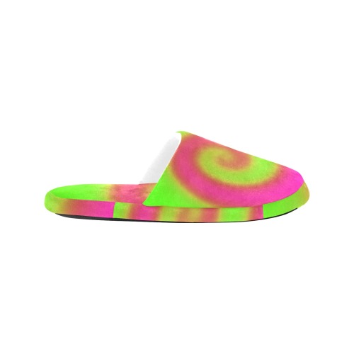 Swirl Green Pink Men's Cotton Slippers (Model 0601)