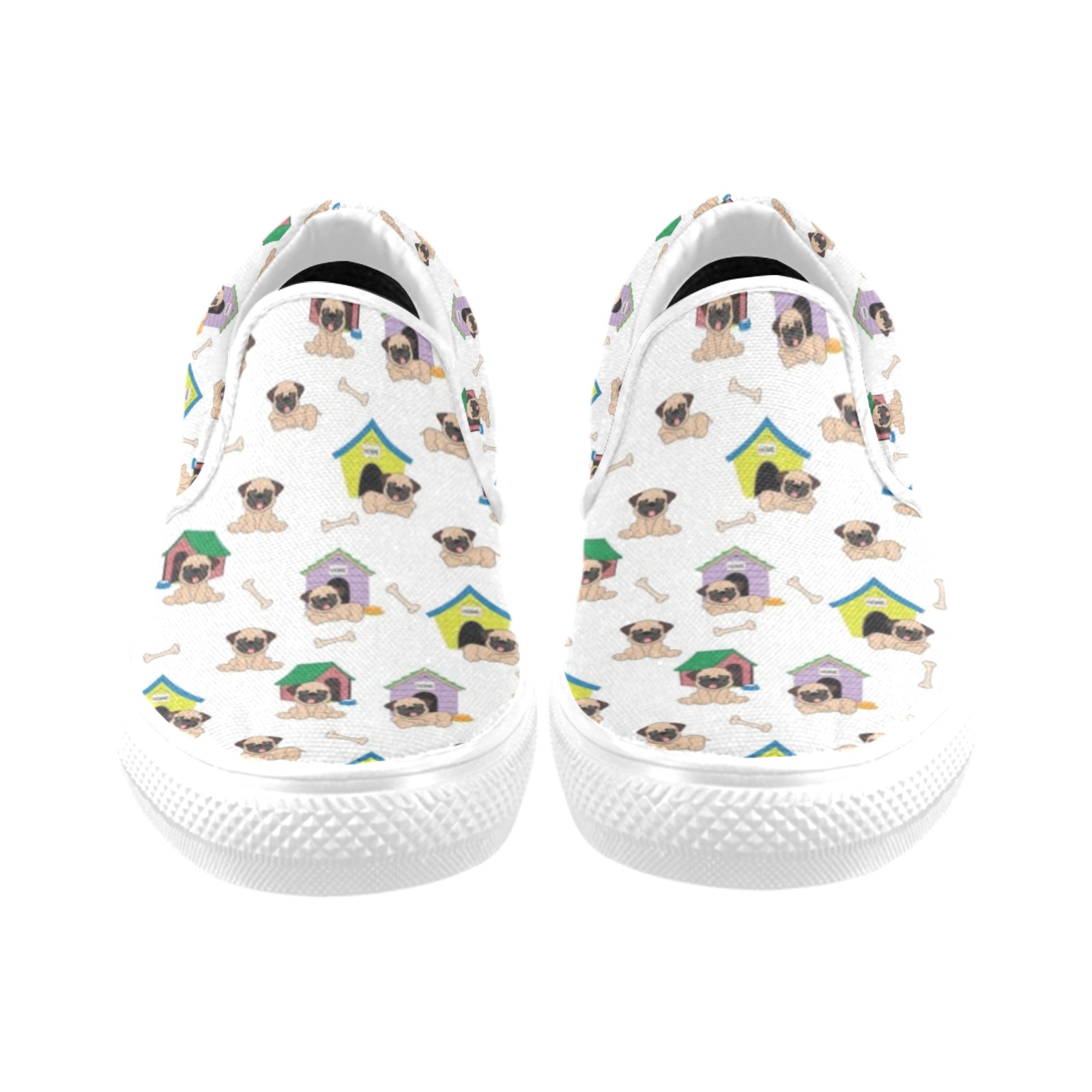 Pugs and Dog Houses Women's Unusual Slip-on Canvas Shoes (Model 019)