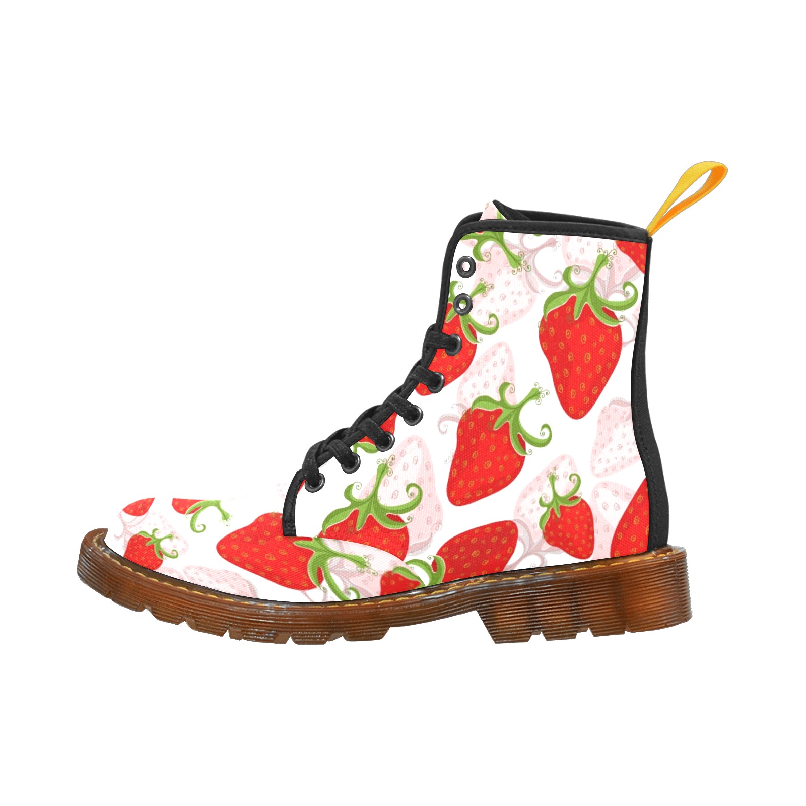 Seamless white floral pattern with red strawberries Boots Martin Boots For Women Model 1203H