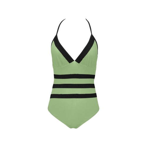 color asparagus Lace Band Embossing Swimsuit (Model S15)
