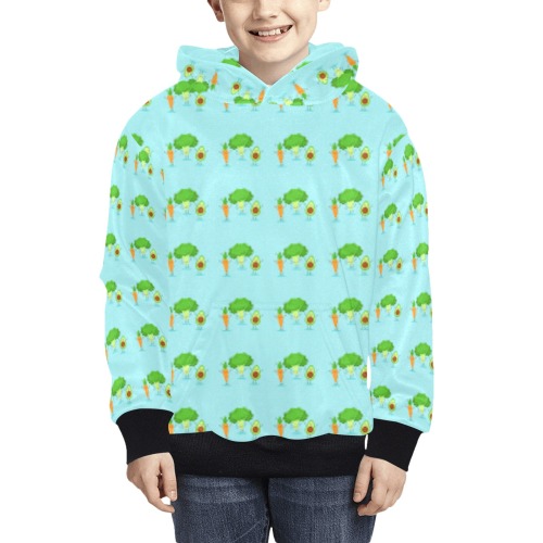 cartoon  carrot broccoli avocado Kids' All Over Print Hoodie (Model H38)