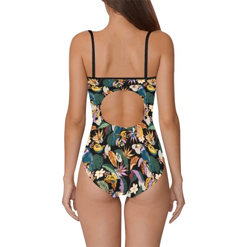 Toucans in the modern colorful dark jungle 2 Strap Swimsuit ( Model S05)