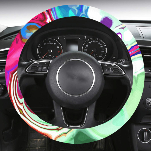 Abstract Liquid Marble Pouring Modern Art Texture Steering Wheel Cover with Anti-Slip Insert