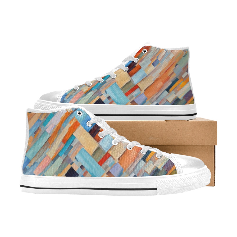 Rectangular patches of many colors abstract art Men’s Classic High Top Canvas Shoes (Model 017)