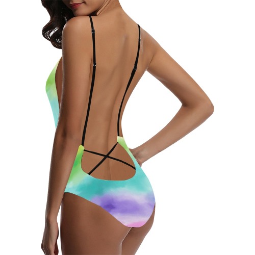 bañador efecto manchado Sexy Lacing Backless One-Piece Swimsuit (Model S10)