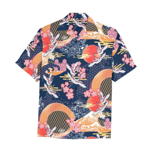 CRANE MOON Hawaiian Shirt with Chest Pocket&Merged Design (T58)