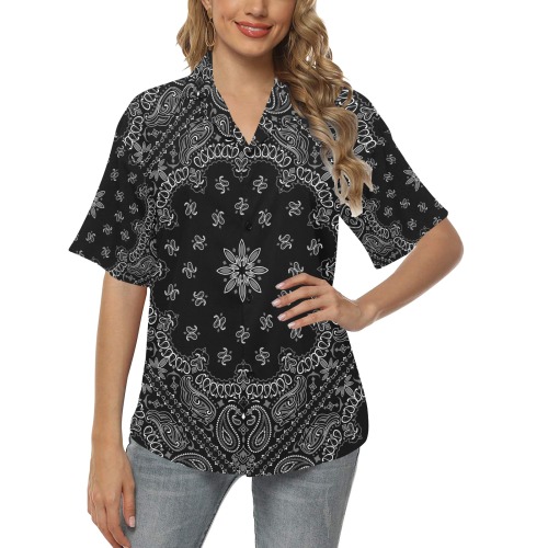 Black Bandanna (Bandana) Pattern All Over Print Hawaiian Shirt for Women (Model T58)