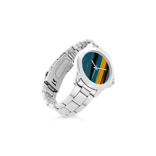 Black Turquoise And Orange Go! Abstract Art Unisex Stainless Steel Watch(Model 103)