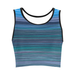 Abstract Blue Horizontal Stripes Women's Crop Top (Model T42)