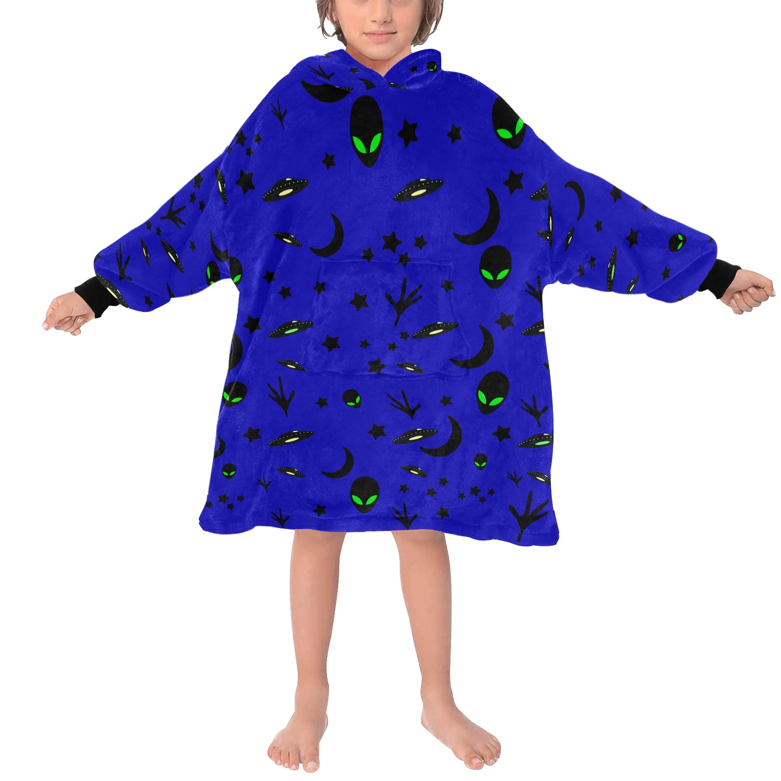 Aliens and Spaceships - Blue Blanket Hoodie for Kids