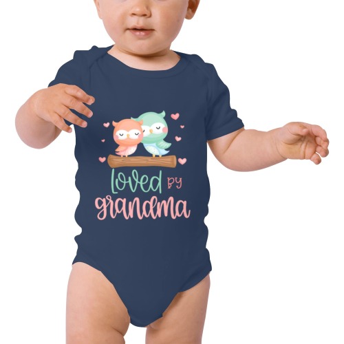 Loved By Grandma with Adorable Owls Baby Powder Organic Short Sleeve One Piece (Model T28)