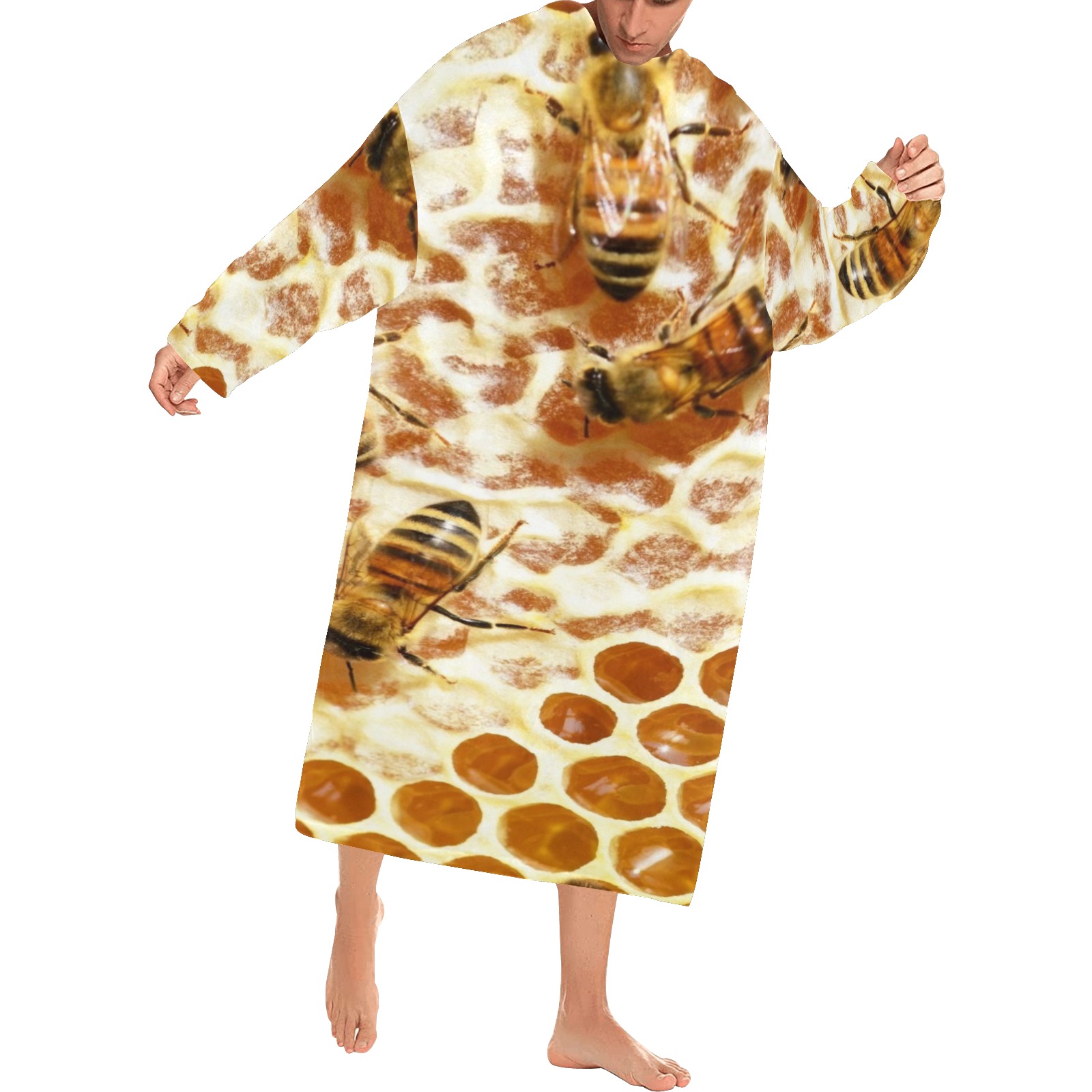 HONEY BEES 2 Blanket Robe with Sleeves for Adults