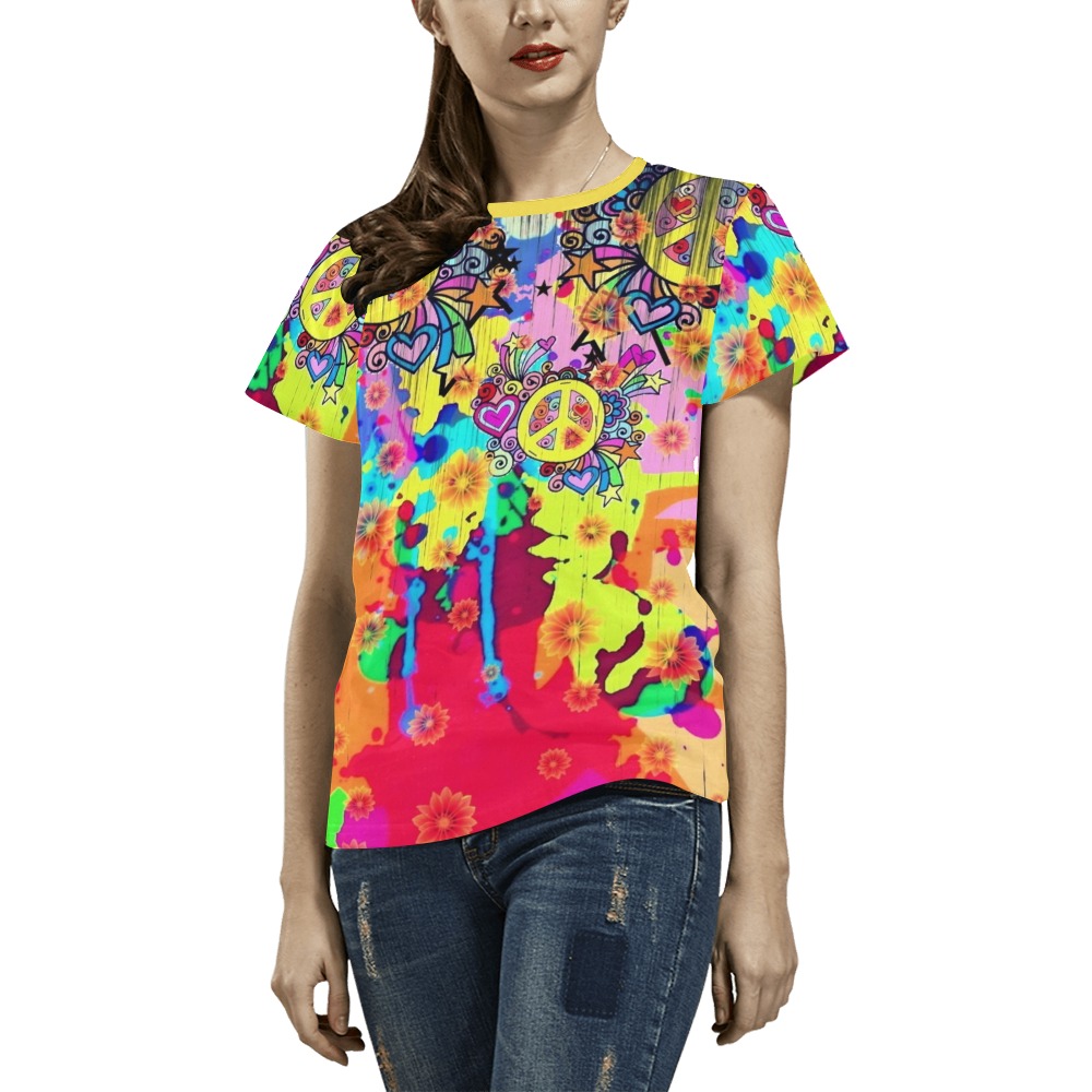 70er Peace by Nico Bielow All Over Print T-Shirt for Women (USA Size) (Model T40)