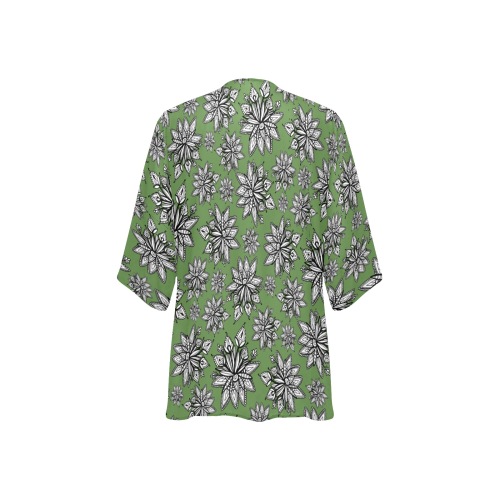 Creekside Floret. Pattern dark green Women's Kimono Chiffon Cover Ups (Model H51)