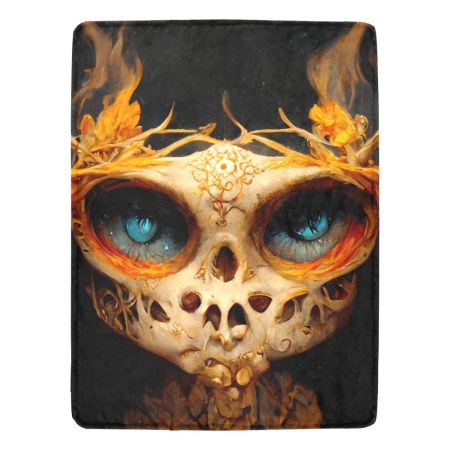 Flaming Skull Blanket with Blue Eyes 60x80