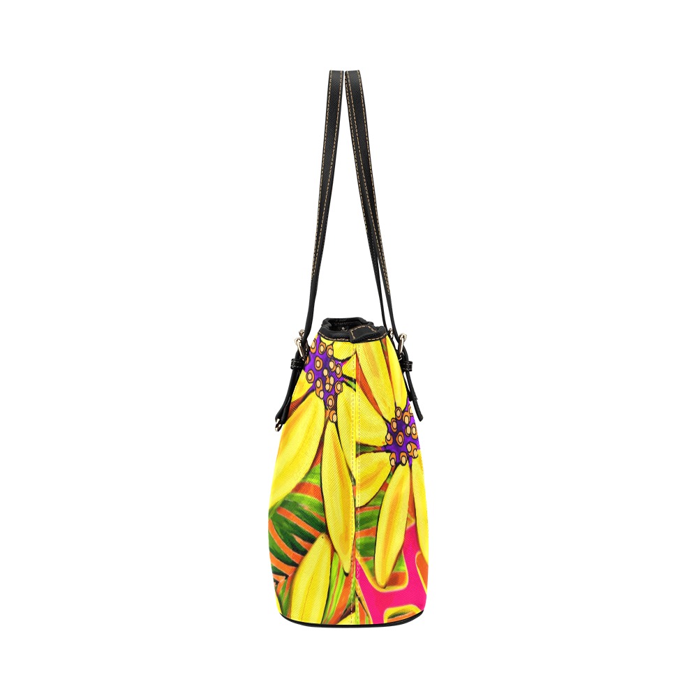 Passionflower Tropical Fun Leather Tote Bag/Large (Model 1651)
