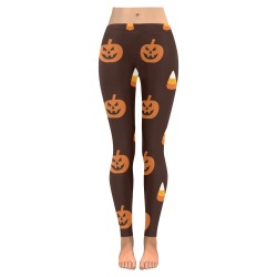 Pumpkins and Candy Corn Women's Low Rise Leggings (Invisible Stitch) (Model L05)