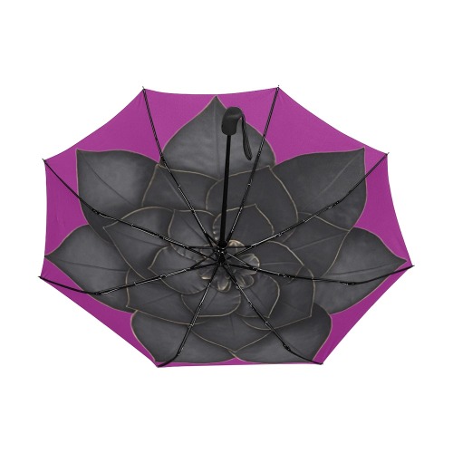 black flower purple Anti-UV Auto-Foldable Umbrella (Underside Printing) (U06)