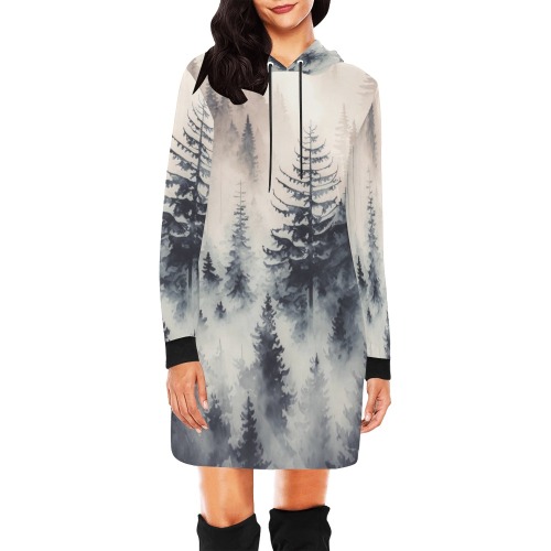 Landscape-mountain-fog-07 All Over Print Hoodie Mini Dress (Model H27)