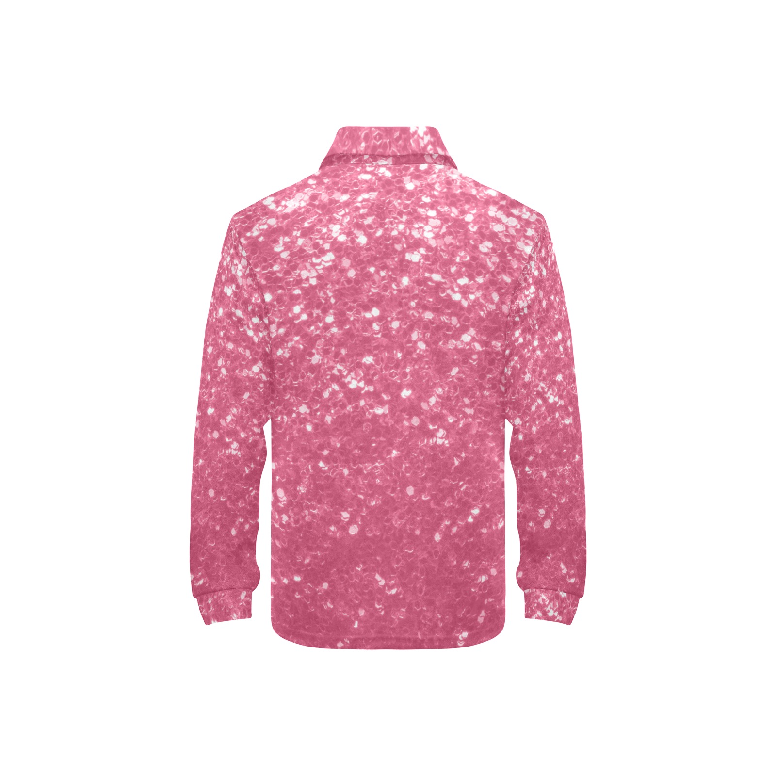 Magenta light pink red faux sparkles glitter Little Girls' All Over Print Long Sleeve Polo Shirt (Model T73)