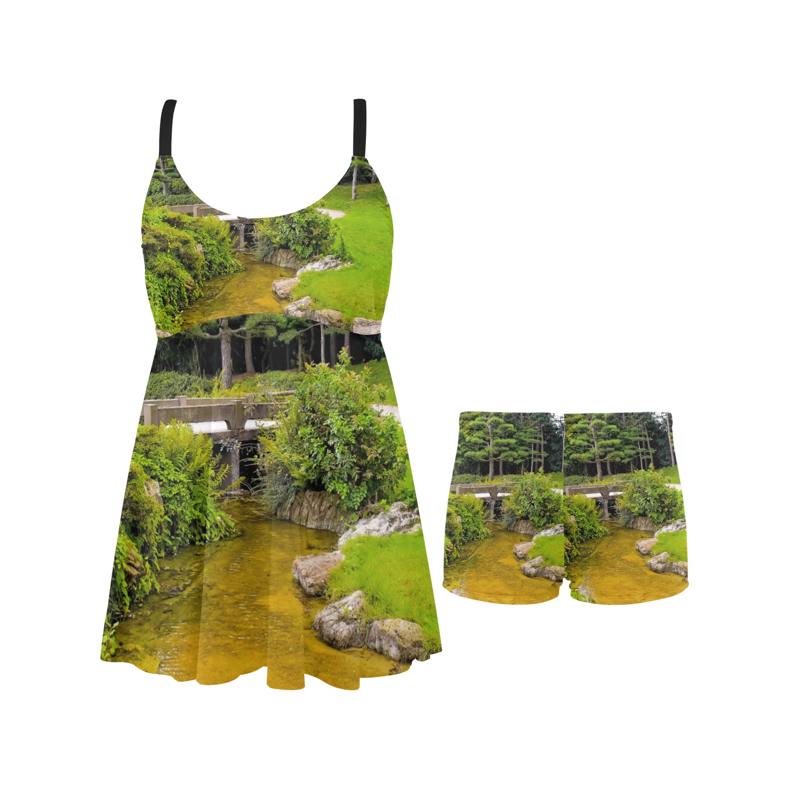 Japanese garden Chest Pleat Swim Dress (Model S31)