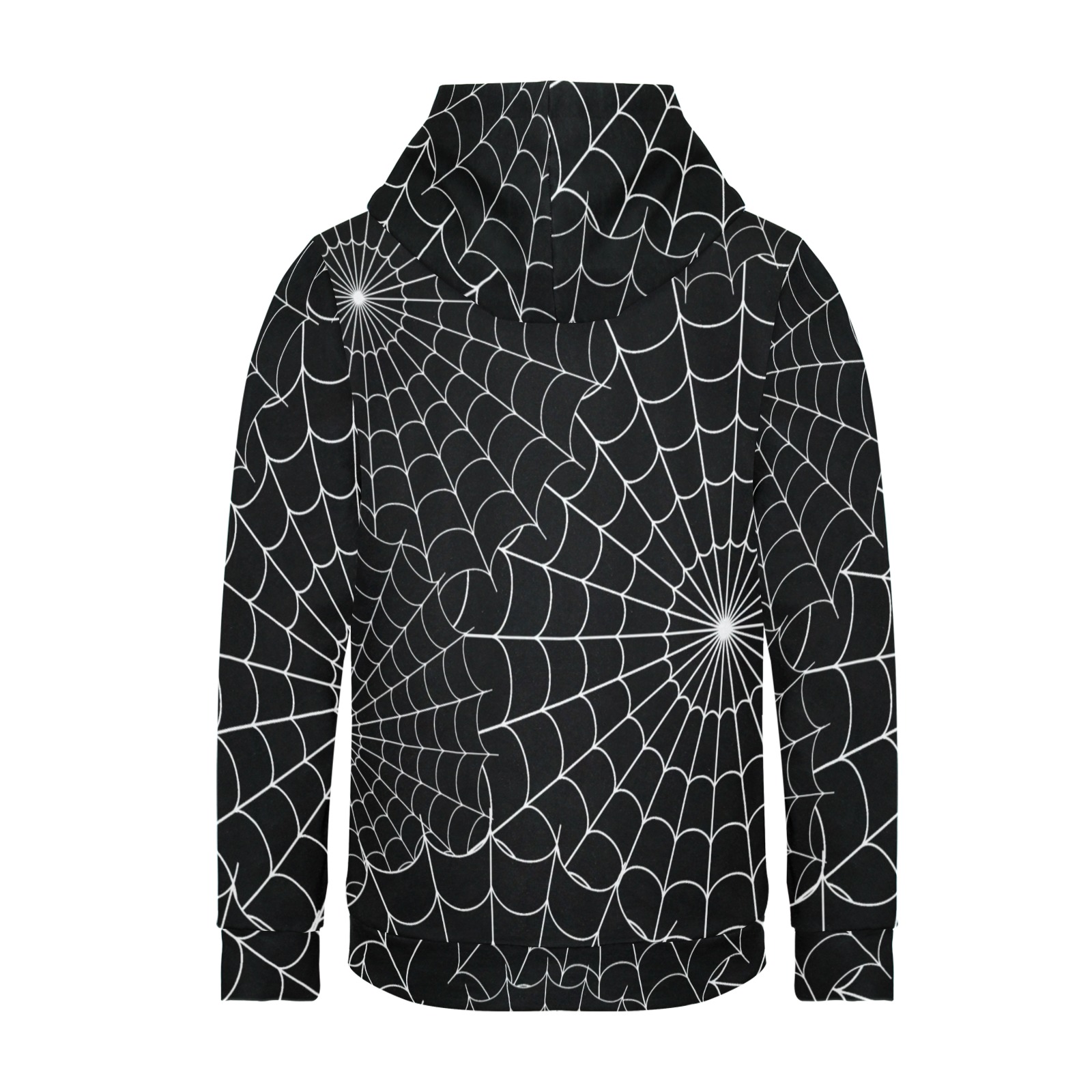 Halloween Spiderwebs - White on Black Women's Long Sleeve Fleece Hoodie (Model H55)