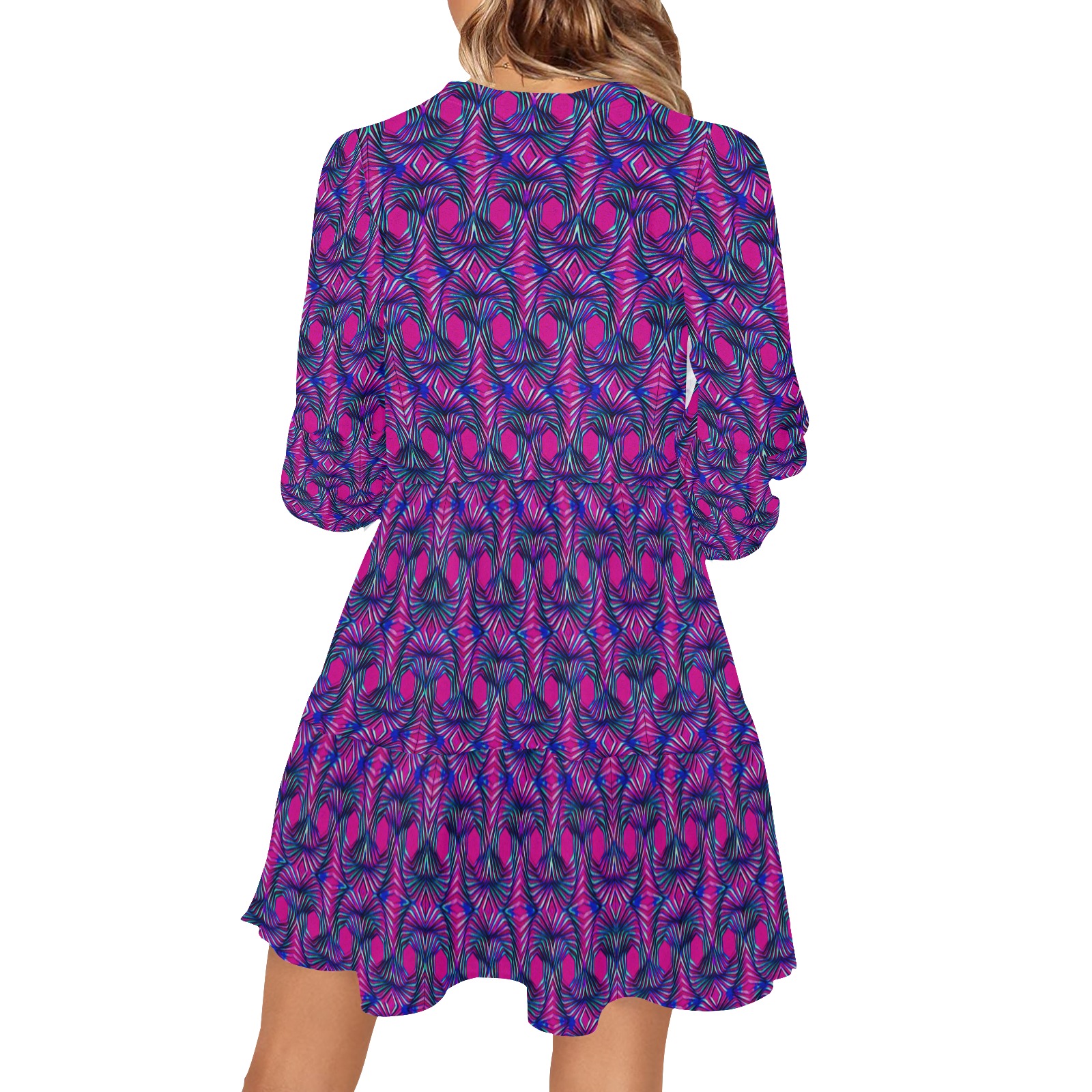 Knots Psychedelic V-Neck Loose Fit Dress (Model D62)