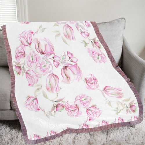 Chinese Peonies 3 Ultra-Soft Fringe Blanket 60"x80" (Mixed Pink)