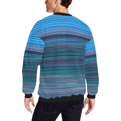Abstract Blue Horizontal Stripes Men's Oversized Fleece Crew Sweatshirt (Model H18)