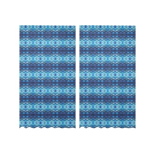 sky blue and dark blue repeating pattern Gauze Curtain 28"x63" (Two-Piece)