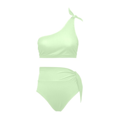 color tea green High Waisted One Shoulder Bikini Set (Model S16)