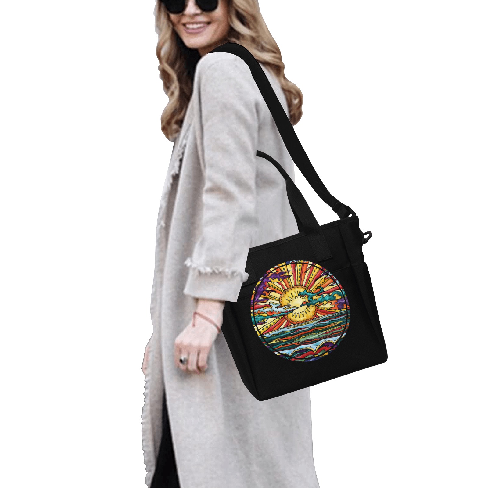 sunset circle Insulated Tote Bag with Shoulder Strap (Model 1724)