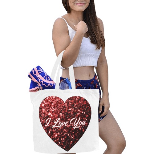 Red sparkles heart faux glitter Valentines Day love Canvas Tote Bag/Large (Model 1702)