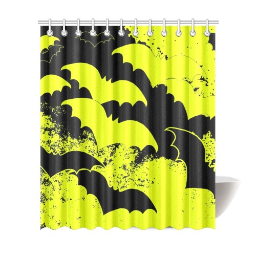 Black Bats In Flight Yellow Shower Curtain 72"x84"